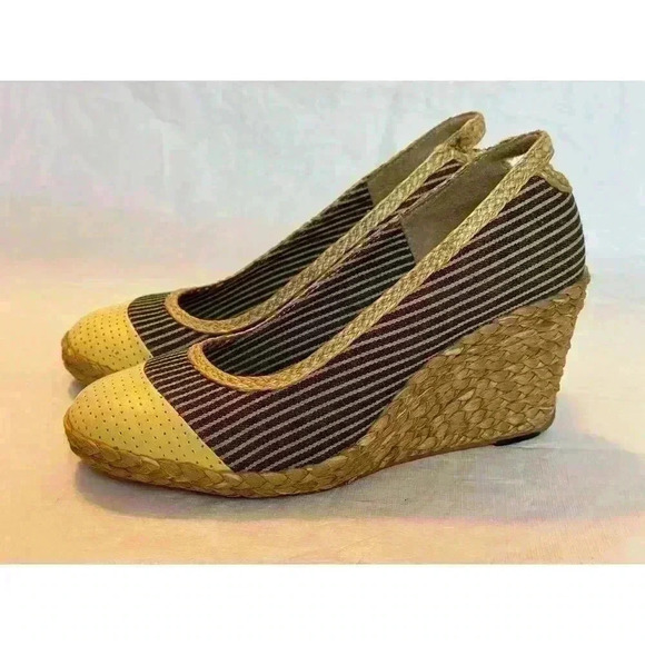 Raquel Women’s J Shoes JAYWALK US 7 EU 38 NAVY YELLOW STRAW WEDGE HEELS - Picture 3 of 8